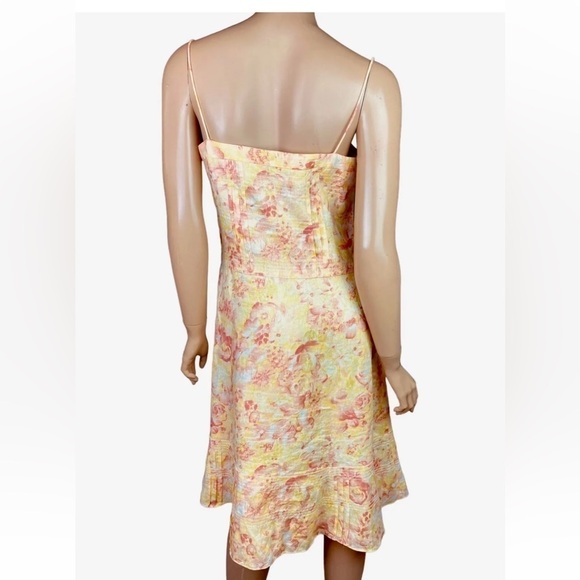 Ann Taylor Floral Linen Flounce Hem Spaghetti Strap A-Line Midi Dress - Picture 3 of 14